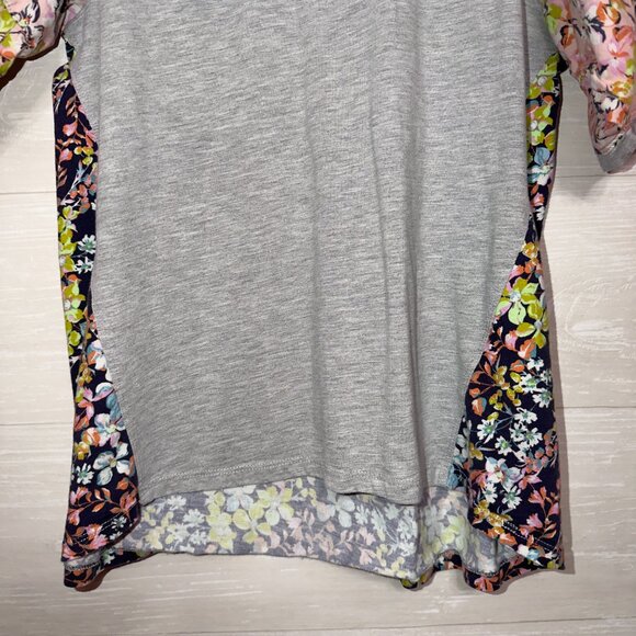 Anthropologie Maeve Floral Puff Sleeve Top Size Small Gray Mixed Print Blouse - Picture 5 of 7